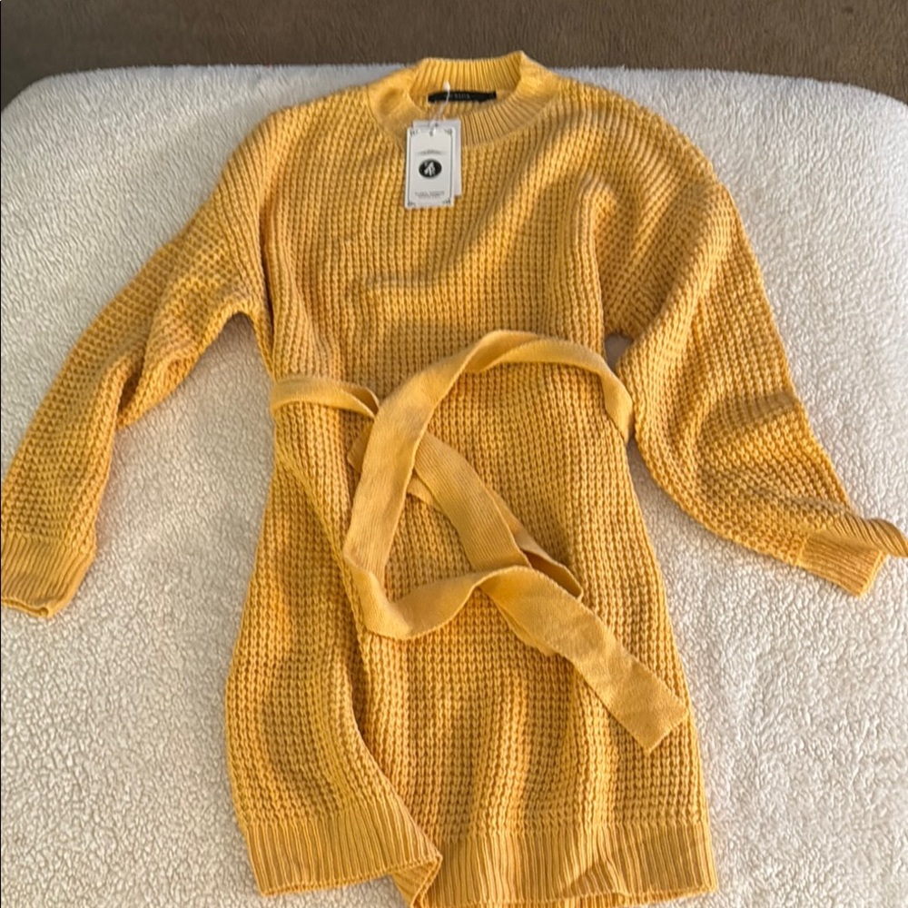 Yellow Long Sleeve Knit Dress